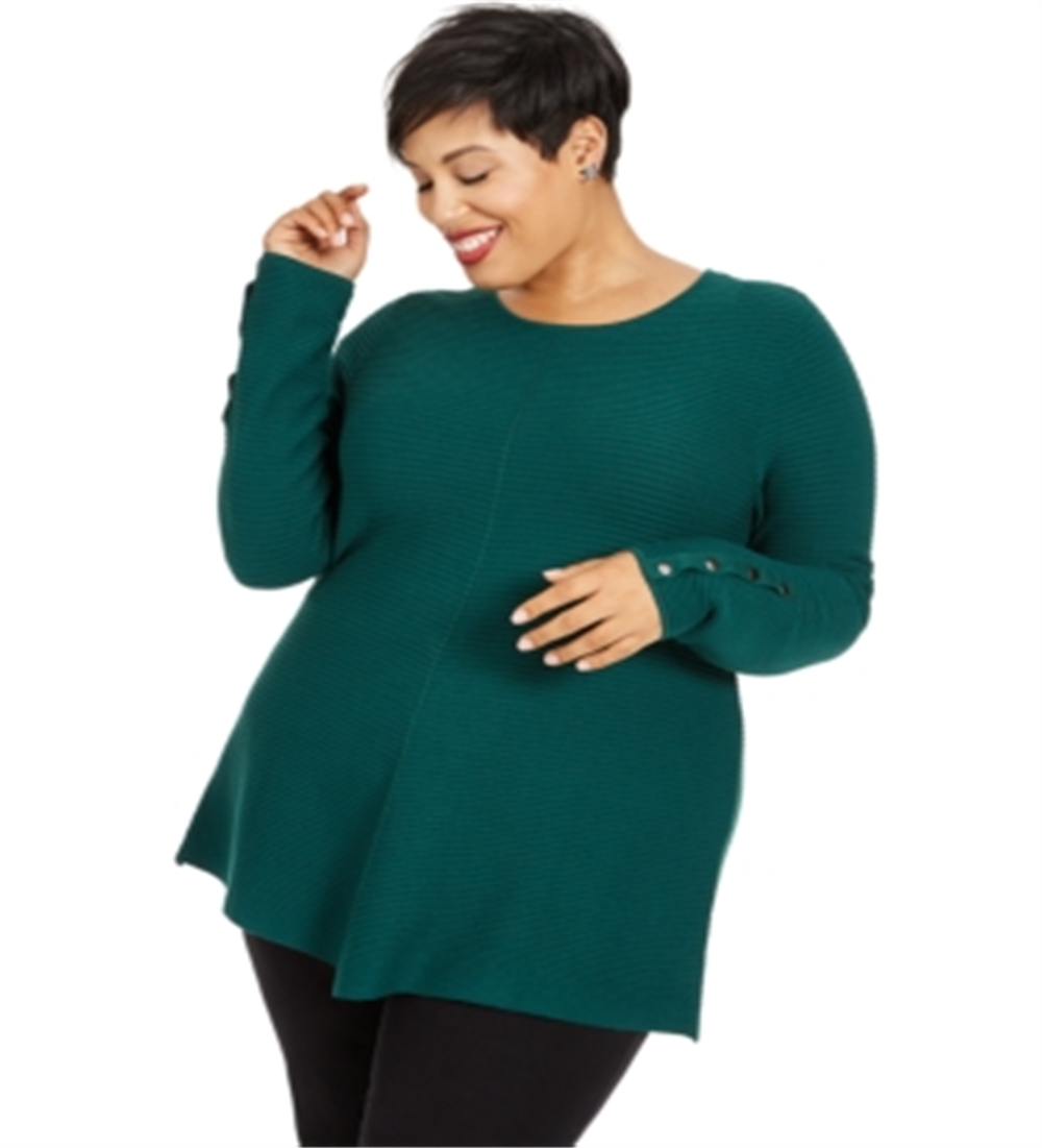 Alfani Plus Size Ribbed Snap-Detail Sweater True Emerald, Size 2X