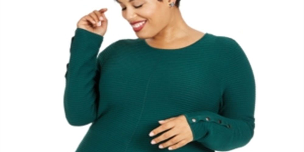 Alfani Plus Size Ribbed Snap-Detail Sweater True Emerald, Size 2X