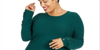 Alfani Plus Size Ribbed Snap-Detail Sweater True Emerald, Size 2X