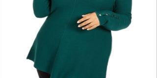 Alfani Plus Size Ribbed Snap-Detail Sweater True Emerald, Size 2X