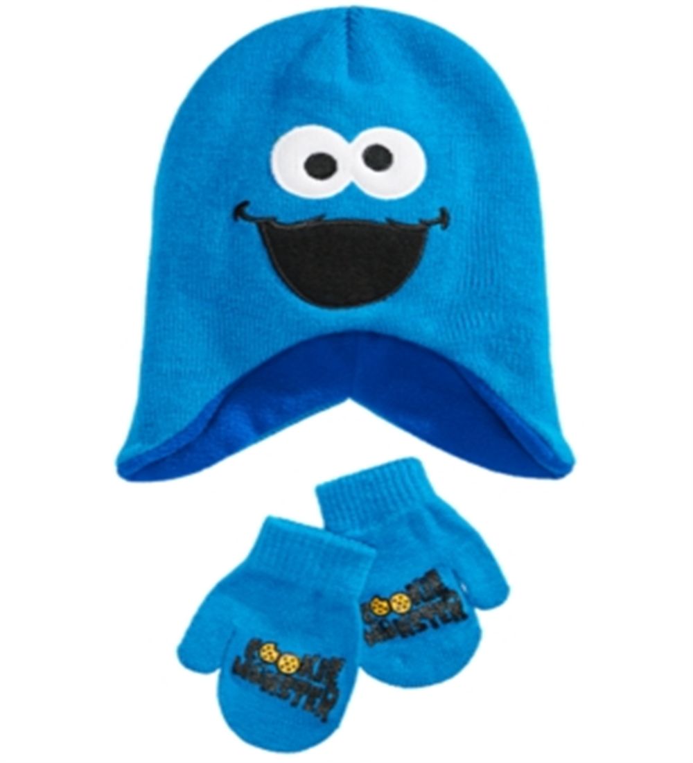 Sesame Street Toddlers Cookie Monster Hat and Mittens Set Various Colors Blue Size 12 MOS