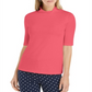 Charter Club Women's Mock-Neck Cotton Top Tuscon Coral Size S