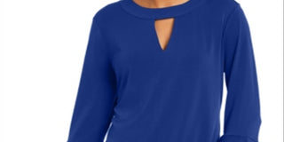 Charter Club Women's Bell-Sleeve Keyhole Top  - Modern Blue Blue Size Large