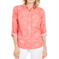 Charter Club Women's Artful Paisleys Printed Linen-Blend Shirt  Red Size Small