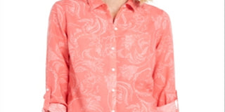 Charter Club Women's Artful Paisleys Printed Linen-Blend Shirt  Red Size Small