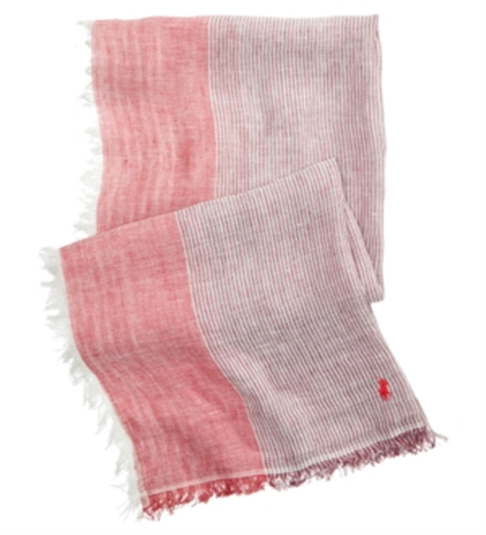 Polo Ralph Lauren Women's Rectangle Scarf Linen Striped Red  One Size