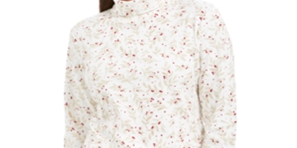Karen Scott Women's Printed Turtleneck Top White Size Small