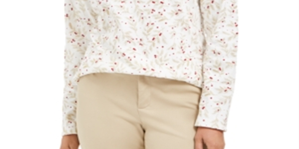 Karen Scott Women's Printed Turtleneck Top White Size Small