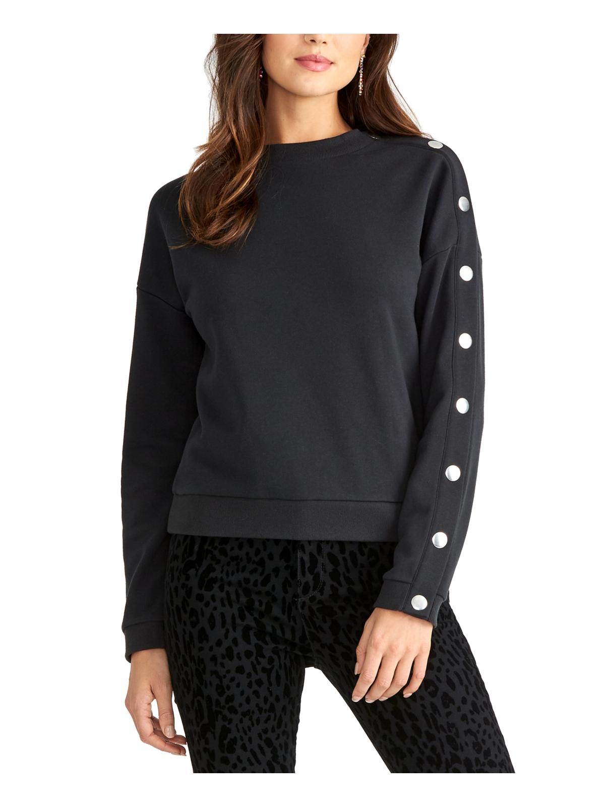 Rachel Rachel Roy Women's Marina Heathered Snap Sleeve Sweatshirt Black Size XL
