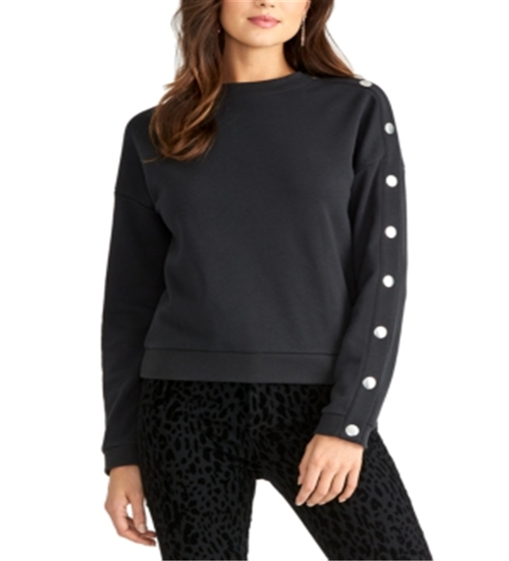 Rachel Rachel Roy Women's Marina Heathered Snap Sleeve Sweatshirt Black Size XL