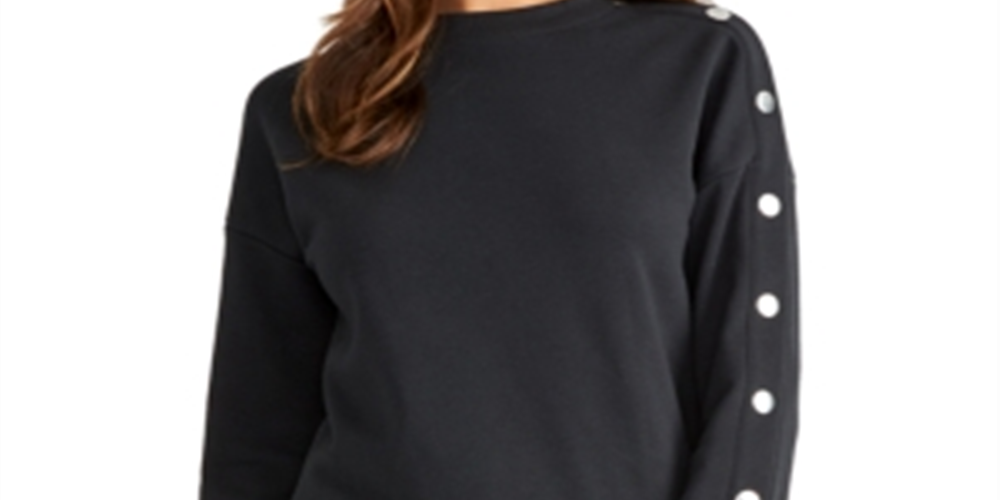 Rachel Rachel Roy Women's Marina Heathered Snap Sleeve Sweatshirt Black Size XL