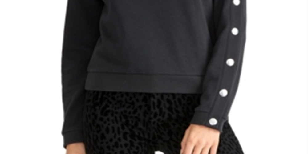 Rachel Rachel Roy Women's Marina Heathered Snap Sleeve Sweatshirt Black Size XL