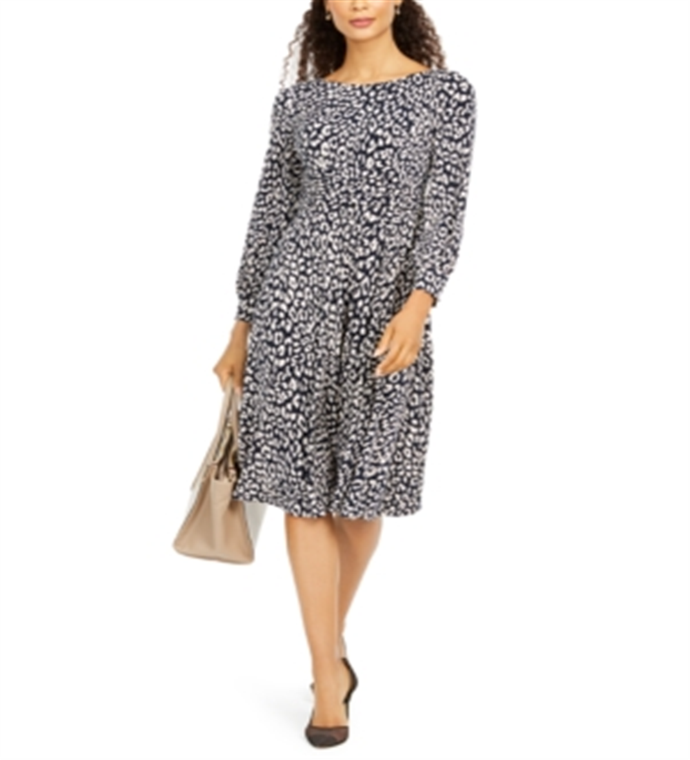 Jessica Howard Women's Petites MIDI Dress Printed Knee Black/Ivory Size 4 P