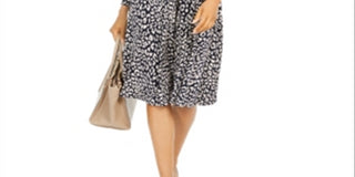 Jessica Howard Women's Petites MIDI Dress Printed Knee Black/Ivory Size 4 P