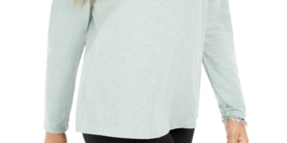 Style & Co Women's Long Sleeve Crewneck Top Green Size XX-Large