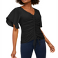 INC Women's Petite Ruched-Front Top  Black Size Petite S