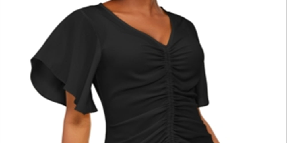 INC Women's Petite Ruched-Front Top  Black Size Petite S
