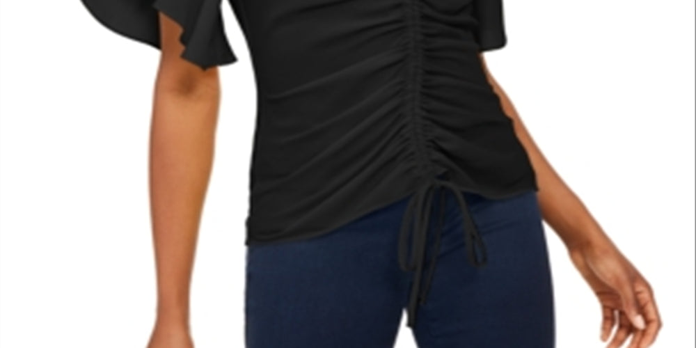 INC Women's Petite Ruched-Front Top  Black Size Petite S