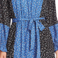 Cece Women's  Belted Floral Long Sleeve V Neck Above the Knee Trapeze Dress Blue Size XL