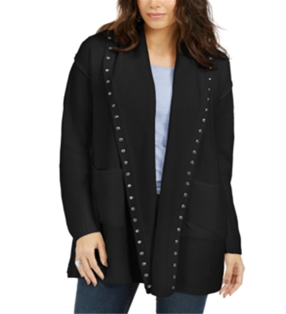 Style & Co Women's Hooded Studded Cardigan Black Size Petite M