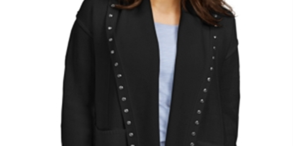 Style & Co Women's Hooded Studded Cardigan Black Size Petite M