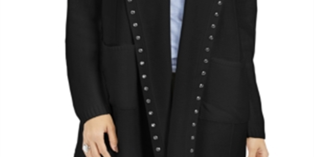 Style & Co Women's Hooded Studded Cardigan Black Size Petite M