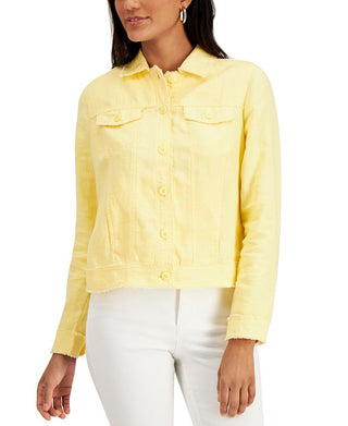 Charter Club Women's Button up Brigh Denim Fringe Size M