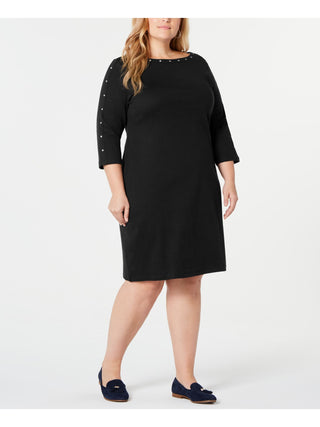 Karen Scott Women's Cotton Boat Neck Studded Dress Black Size 0X