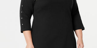 Karen Scott Women's Cotton Boat Neck Studded Dress Black Size 0X