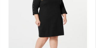 Karen Scott Women's Cotton Boat Neck Studded Dress Black Size 0X