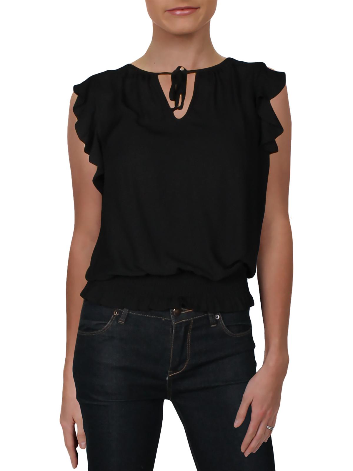 INC Women's Smocked Flutter Sleeve Blouse Black Size Medium