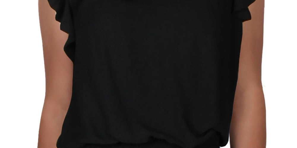 INC Women's Smocked Flutter Sleeve Blouse Black Size Medium