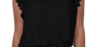 INC Women's Smocked Flutter Sleeve Blouse Black Size Medium