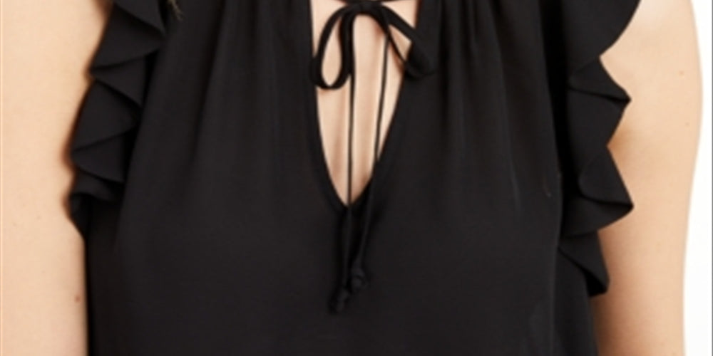 INC Women's Smocked Flutter Sleeve Blouse Black Size Medium