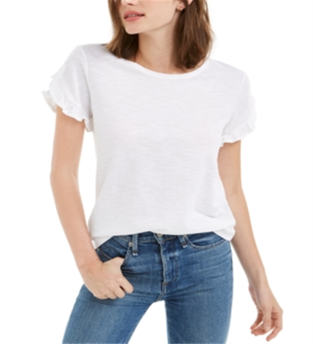 Maison Jules Women's Ruffled-Sleeve Top  White Size 2XL