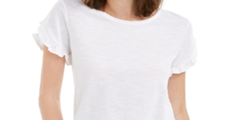 Maison Jules Women's Ruffled-Sleeve Top  White Size 2XL