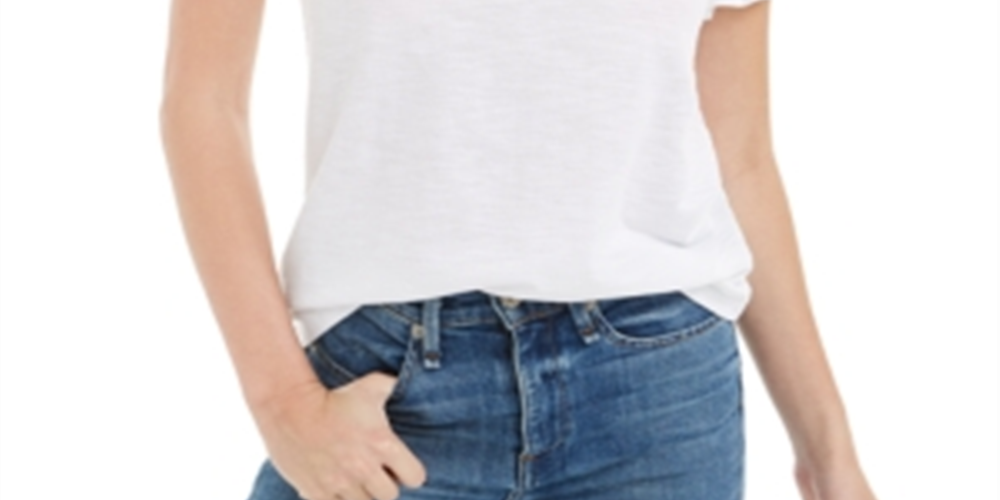 Maison Jules Women's Ruffled-Sleeve Top  White Size 2XL