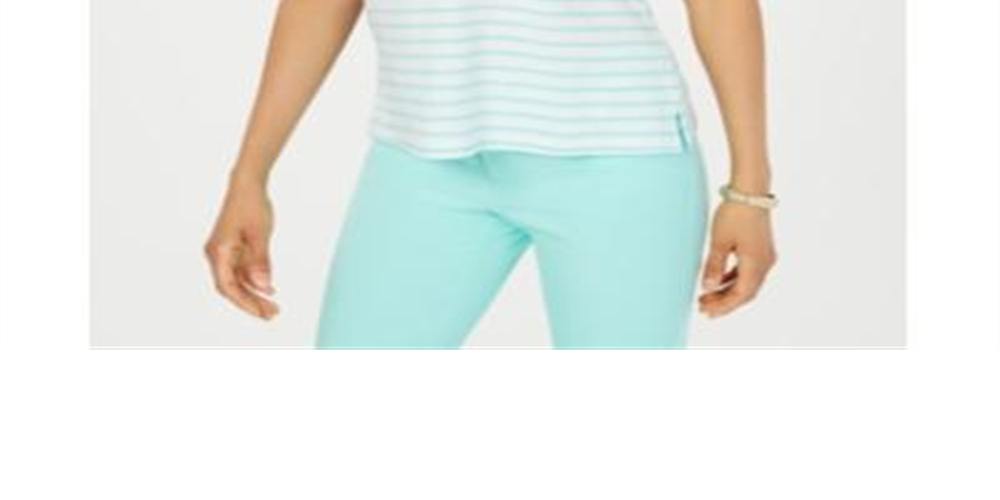 Charter Club Women's Cotton Eyelet-Trim Striped Top - Aqua Gloss Size Small