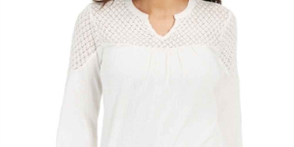 Style & Co Women's Crochet-Yoke Top  Warm Ivory Size 2XL