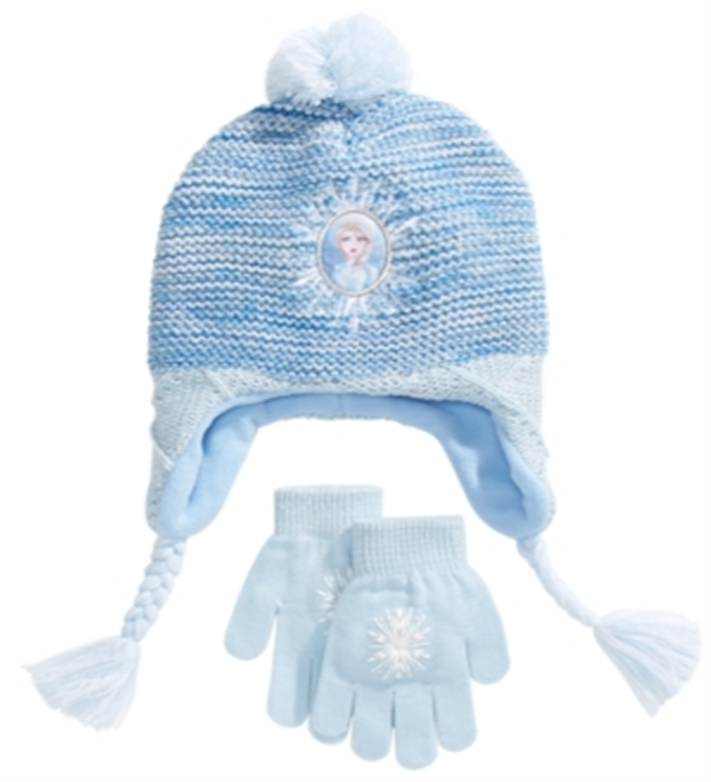 Frozen Big Girl's 2 Pc Elsa Heidi Hat & Gloves Set Blue One Size