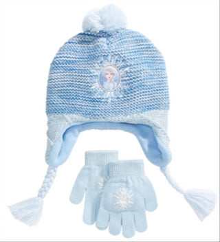Frozen Big Girl's 2 Pc Elsa Heidi Hat & Gloves Set Blue One Size