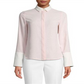 Anne Klein Women's First Blush/Anne White Women's Long Sleeve Stripe CDC Oxford Top Pink Size Medium