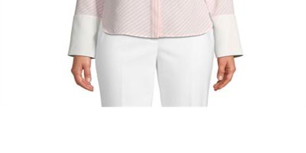 Anne Klein Women's First Blush/Anne White Women's Long Sleeve Stripe CDC Oxford Top Pink Size Medium