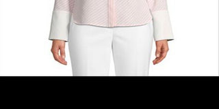 Anne Klein Women's First Blush/Anne White Women's Long Sleeve Stripe CDC Oxford Top Pink Size Medium