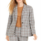 Calvin Klein Women's One-Button Plaid Blazer -Orange Multi Brown Size 6