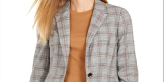 Calvin Klein Women's One-Button Plaid Blazer -Orange Multi Brown Size 6