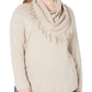 Style & Co Women's Plus Cowl Neck Fringe Sweater Beige Size 2X