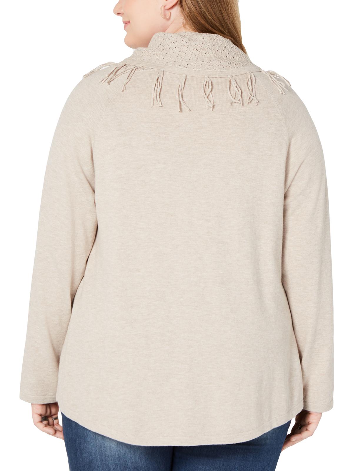 Style & Co Women's Plus Cowl Neck Fringe Sweater Beige Size 2X