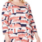 JM Collection Women's Plus Printed Long Sleeves Blouse Red Size 1X