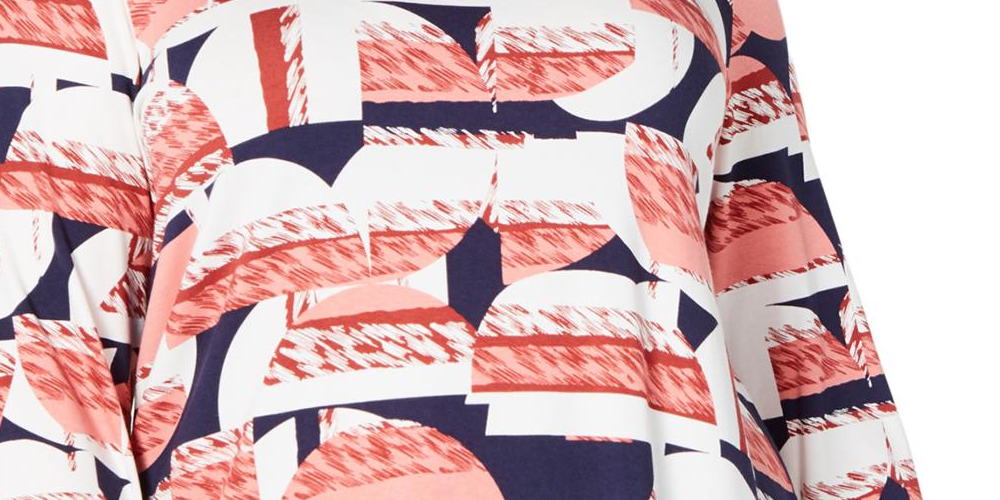 JM Collection Women's Plus Printed Long Sleeves Blouse Red Size 1X